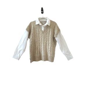 Rachel Zoe Layered Sweater Vest Blouse Women’s White & Tan Size XL